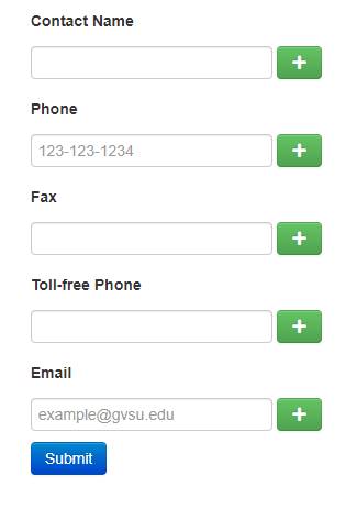 CMS admin form for adding contact information